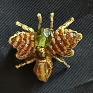 Bee brooch faceted amber and green beads on gold-tone pin, vintage, unique EUC